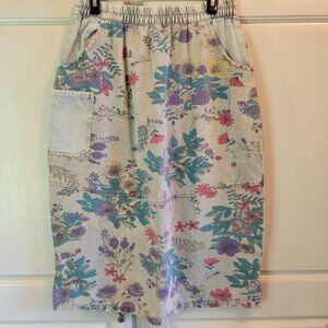 Floral Denim Midi Skirt